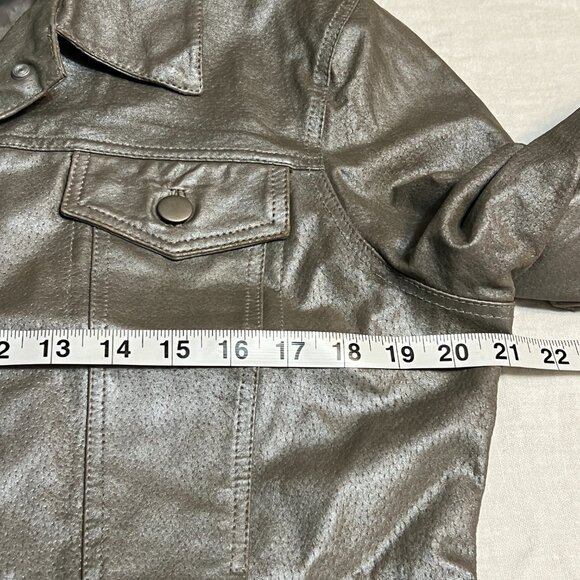 Metrostyle Women’s Metallic Gray Genuine Leather Jacket Size 14 Snap Button Moto - Picture 7 of 13